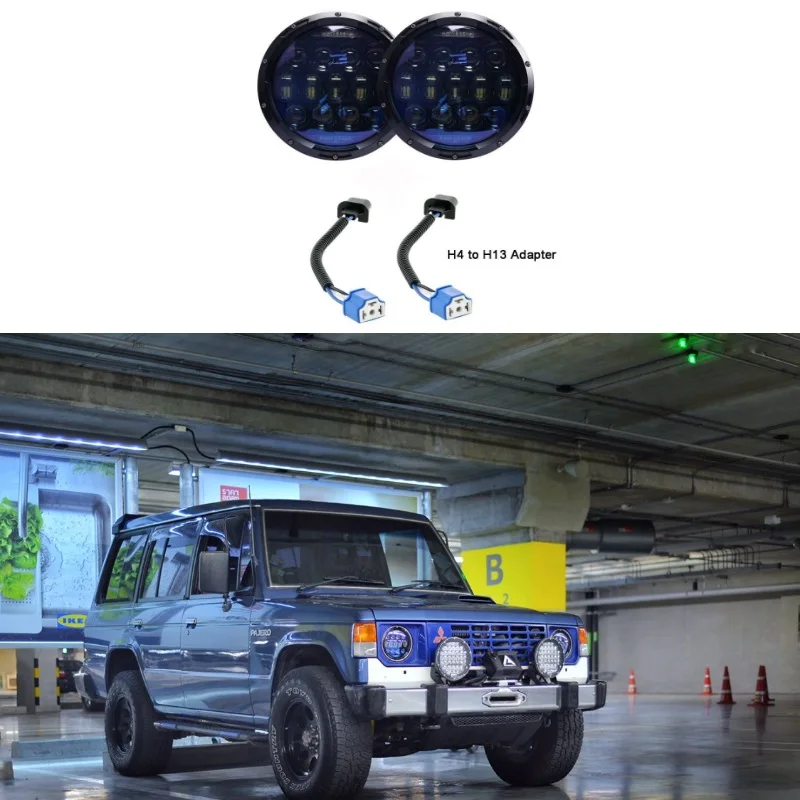 

2PCS 130W Blue Projector Lens 7inch Round LED Headlights with High-Low Beam Amber Turn Signal/DRL for Jeep Wrangler JK LJ TJ CJ