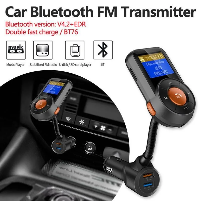 

BT76 Bluetooth Car FM Transmitter LCD Display Aux Modulator Audio MP3 Player Wireless Handsfree Call Player QC3./02.4A cargador
