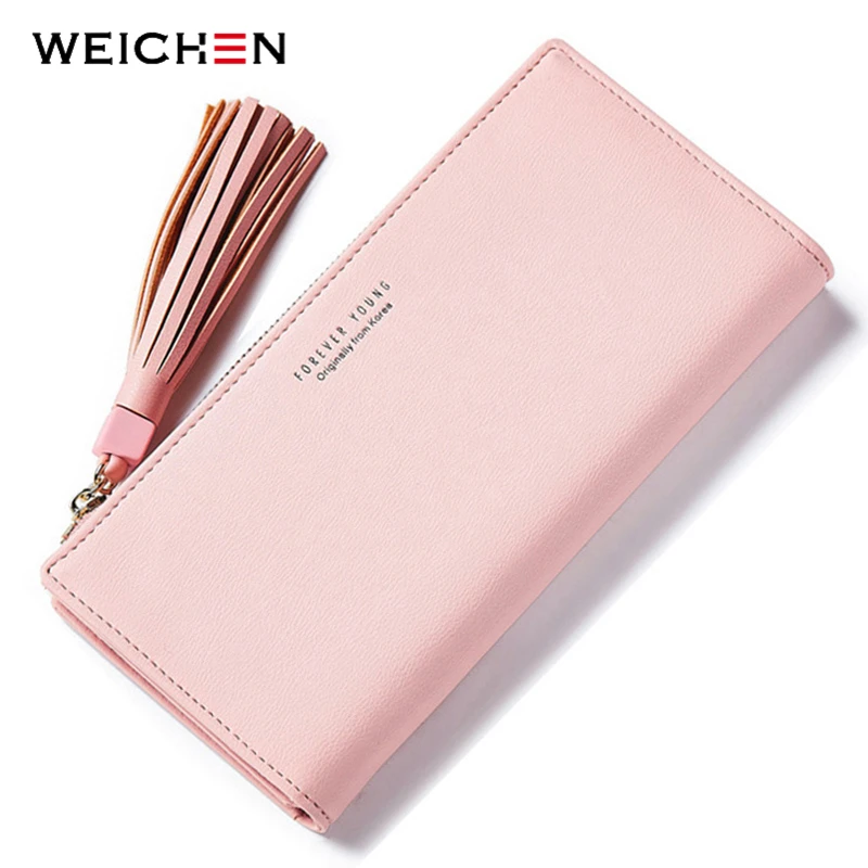 WEICHEN Many Departments Tassel Women Wallets Brand Long Pink Clutch Wallet Female Fashion Ladies font b