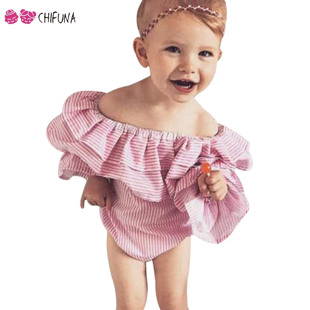 

Chifuna 2018 New Summer Newborn Infant Baby Girl Romper Striped Lace Strapless Romper Sunsuit Jumpsuit Outfits Girl Romper