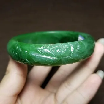 

J01#Russian material Hetian jade white plus green jasper carved bracelet