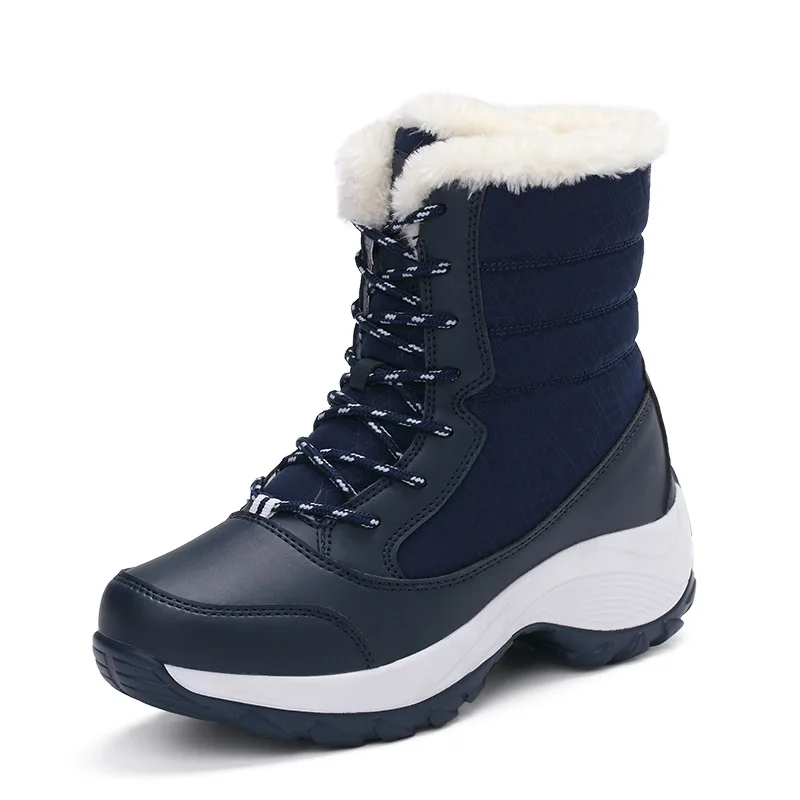 

2018 New Style Non-Slip Winter Thermal Fleece High Top Women Snow Boots Han Style Lace Up Breath Waterproof Sports Running Shoes