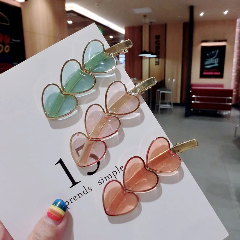 

New Girl Hairpin Fashion Color Transparent Heart Glass Hairpin Hair Clip Bangs Clip For Female Party Hair Headdress Accessories