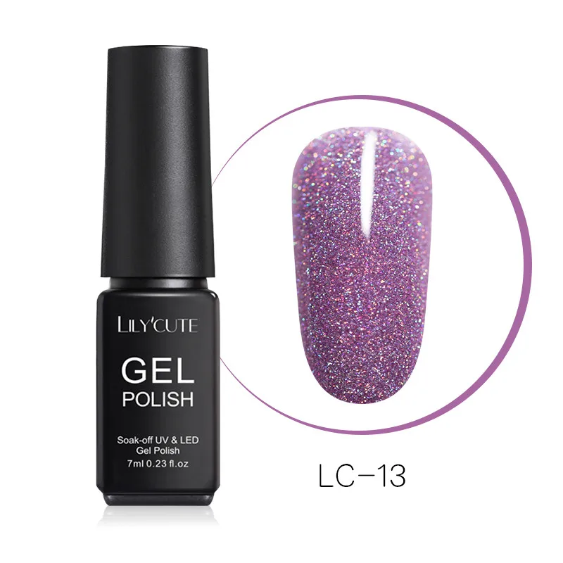 LC-holographic-13 LILYCUTE 7 мл Блестящий Гель-лак для ногтей Блестящий мерцающий Morandi серия красочный Полупостоянный впитывающий УФ-гель для дизайна ногтей лак - Цвет: LC-holographic-13