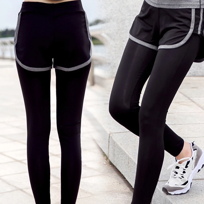 

False in Two Pieces Slim Fit Women's Running Jogging Yoga Pants Big Girl GYM Sport SweatPants Quick Dry Breatable Wearing