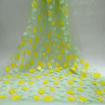 

2019 High Quality African Lace Fabric Green, Yellow French Net Embroidery Sequins Tulle Lace Fabric For Nigerian Party Dress