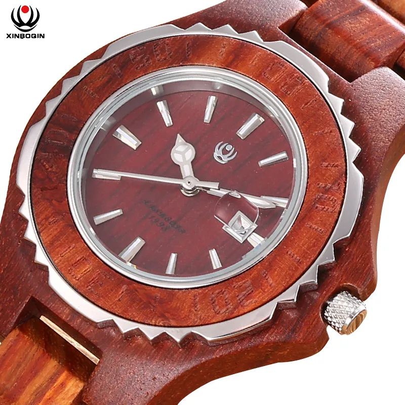 XINBOQIN бренд Одина смотреть Японии любителей кварцевые часы высокое качество натуральный Сандал наручные часы пара календарь Для мужчин
