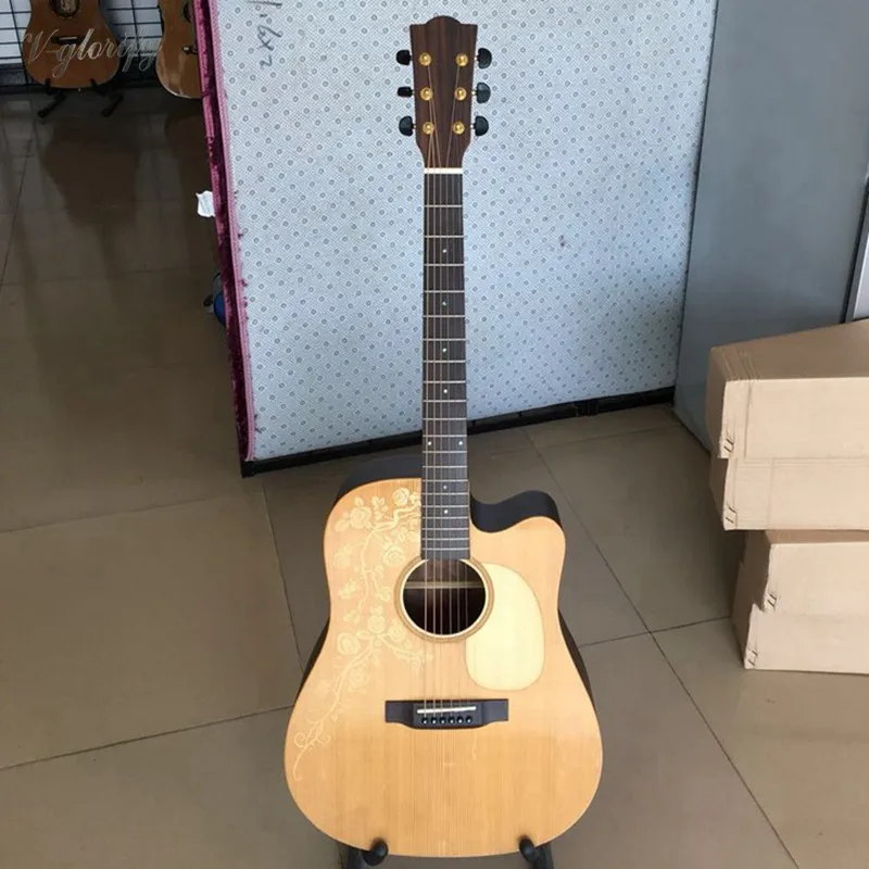 

stock good quality pull-silk solid wood top acoustic guitar