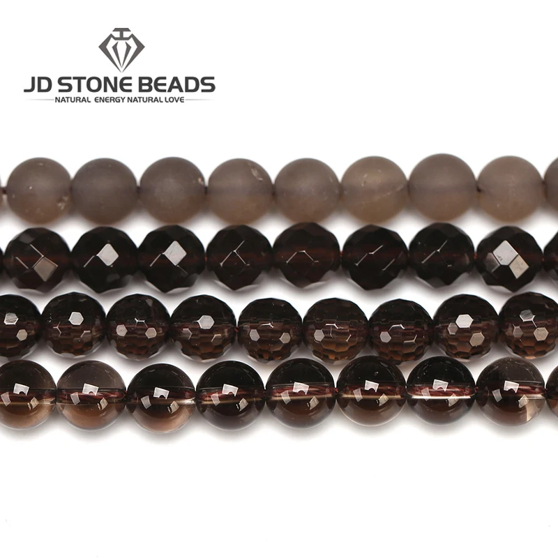 

Natural Smoky Quartz 4 6 8 10 12mm Faceted Amber Stone Matte Round Beads High Quality Beads Unique Design Jewelry Accessories