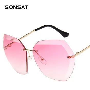 

New Fashion Big Box Lady Sunglasses Brand Design Frameless Ocean Coating Gradient Lens Metal Frame Women Glasses Glasses UV400