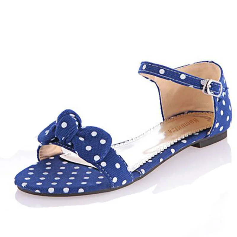 KemeKiss/размеры 34-43; милая обувь с бантиком в горошек; прозрачные женские сандалии на плоской подошве с застежкой; Новинка; Летняя обувь на плоской подошве - Цвет: Синий