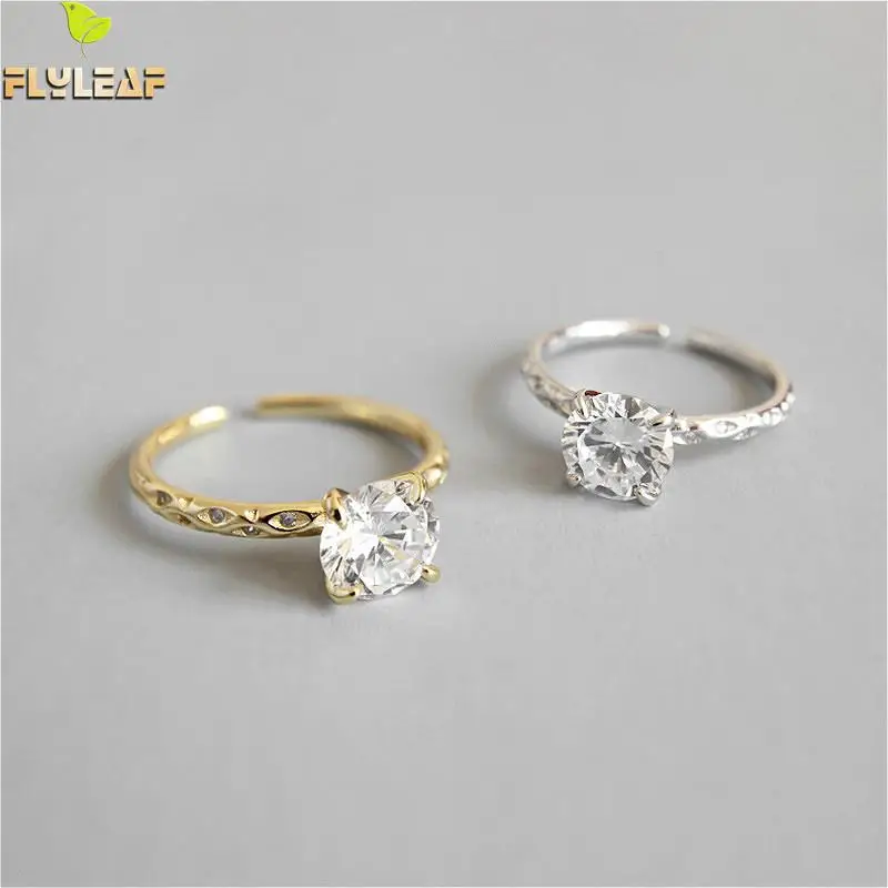 

Flyleaf 925 Sterling Silver Rings For Women Shine Cubic Zirconia Femme Fashion Simple Fine Jewelry Open Wedding Ring Gold Party