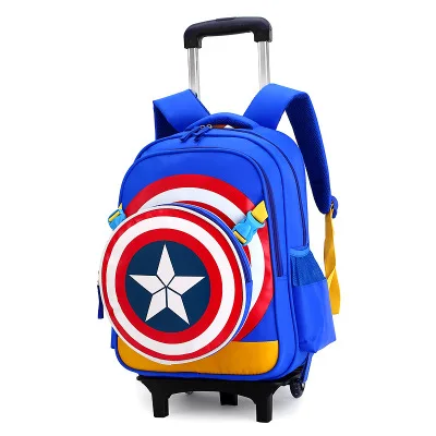 Новые начальные сумки-тележки для школы Капитан Америка Дети аниме рюкзак школьный ребенок с колесами; школьные сумки с тележкой - Цвет: Azure Two wheels