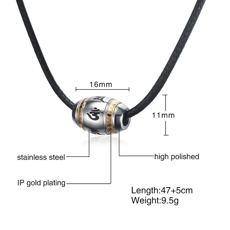 Шесть слов мантра молитва колье Ожерелье Мужчины Женщины Ювелирные изделия классический черный Веревка Цепь - Окраска металла: 930GS