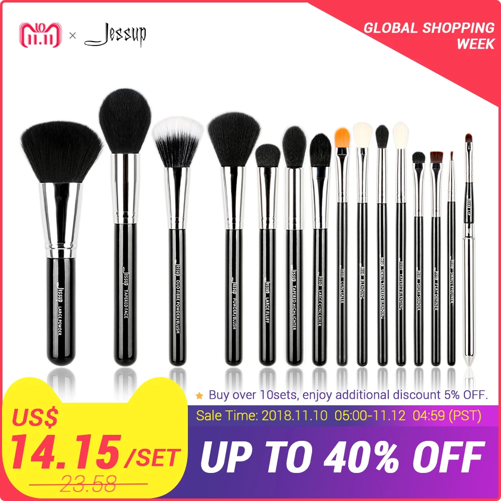 Buy Jessup Pro 15pcs Makeup Brushes Set Black/Silver