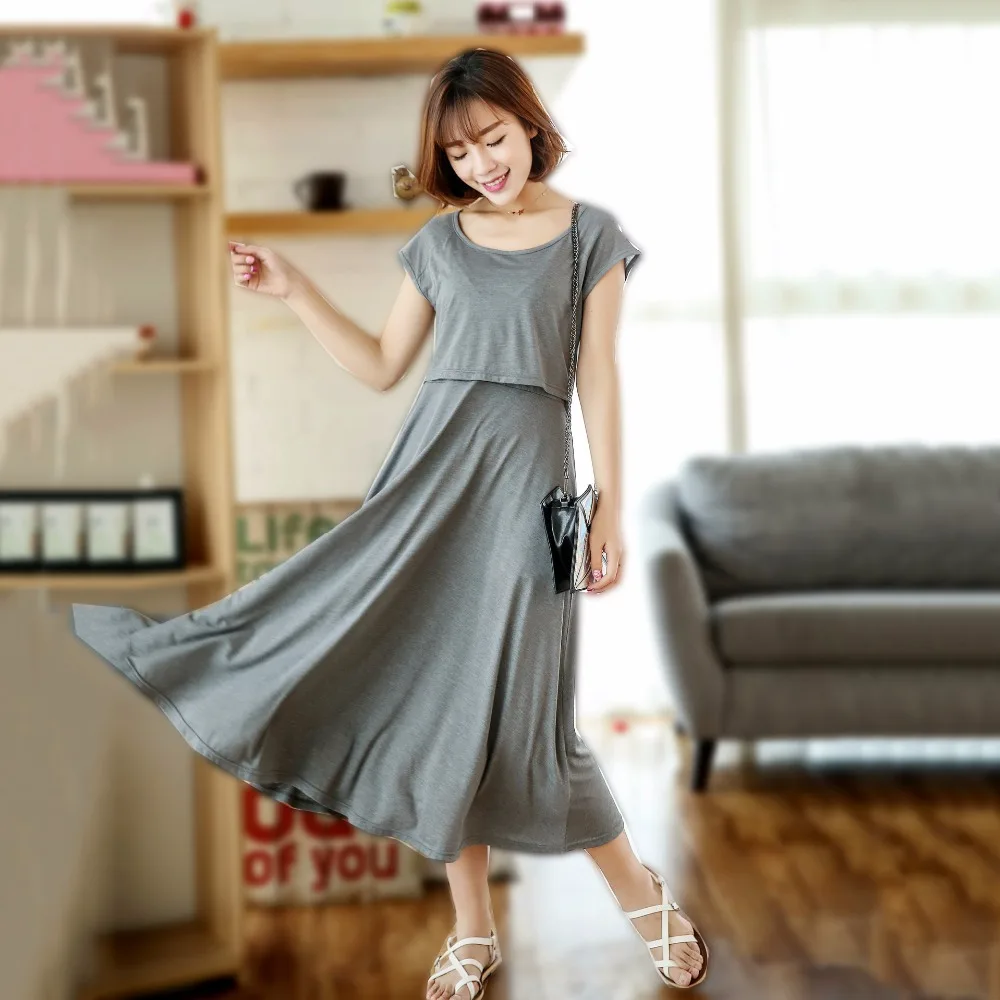 

Quality Maternity Dresses Solid Color Short Sleeve Breastfeeding Dress for Pregnant Women Nursing Dress Breastfeeding Clothing