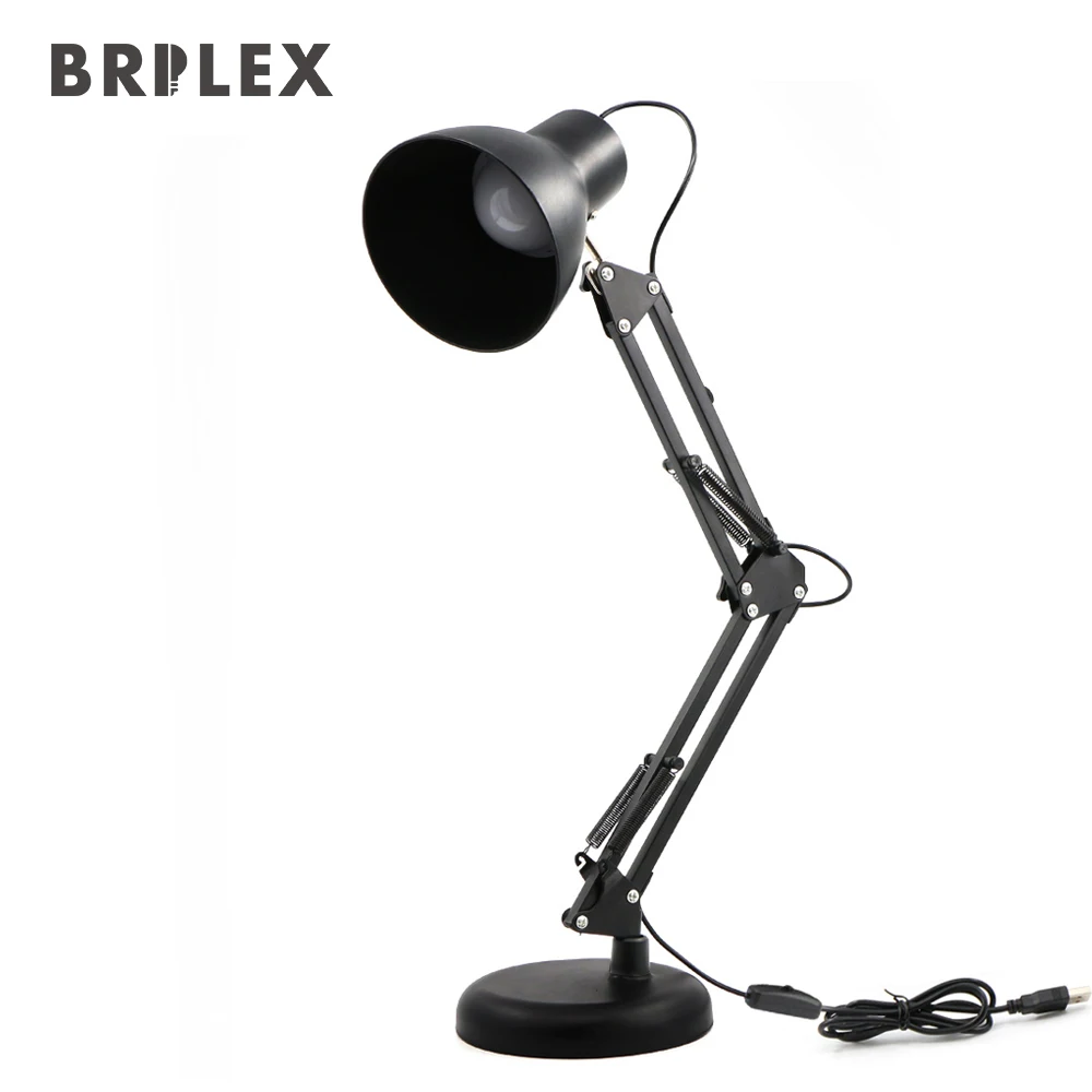 

BRILEX Black Desk Lamp Adjustable Arm Table Lamps ABS Material Architect Spring Balanced Swing Arm USB Charging Light