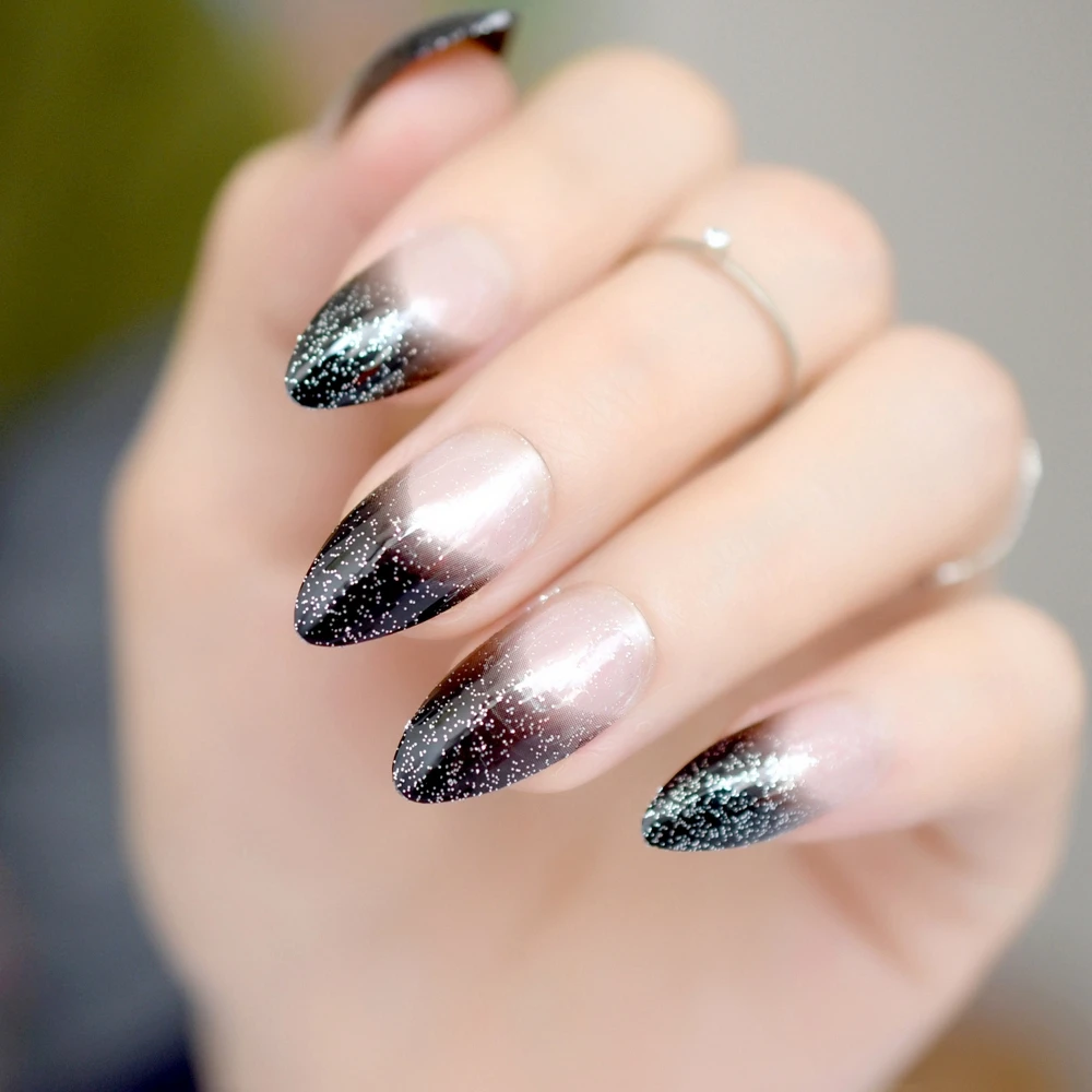 2019 year style- French Black nails with glitter 2019 year for lady- French Black nails with glitter