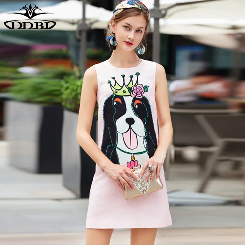 crowned dog print tanl dress summer dresses designer runway dress high quality 2018 20180516