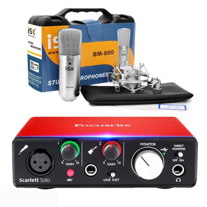 

Focusrite Scarlett Solo 2nd gen 2 input 2 output USB audio interface sound card with ISK BM-800 recording condenser microphone