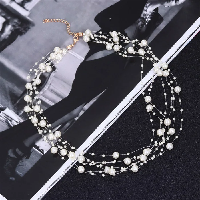 Необычные жемчужные ожерелья для женщин, модное ювелирное изделие для воротника, Многоуровневая Золотая цепочка, имитация свадебного чокера невесты