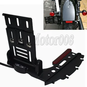 

Motorcycle Telescopic Folding LED Light Side Mount License Plate Holder For Harley Dyna Fat boy Sportster 883 1200 XL