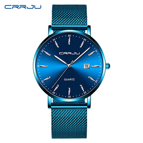 CRRJU men watch Top Brand Luxury men's wristwatch Fashion Casual ultra-thin Minimalist watch Quartz date clock Relogio Masculino - Цвет: blue silver