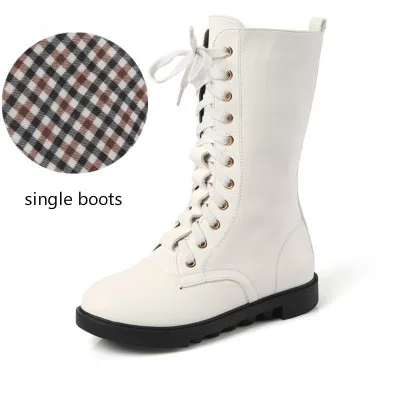 White single boots Тонкие ботинки для девочек; Детские Ботинки martin из натуральной кожи с высоким берцем; зимние ботинки на молнии сбоку; теплые хлопковые ботинки; обувь для родителей и детей - Color: White single boots