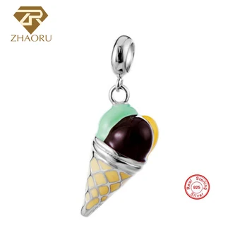 

Zhaoru New Original 925 Sterling Silver Enamel Crystal Charms Pendant Fit Bracelets Necklace Fashion DIY Ice Cream Charm