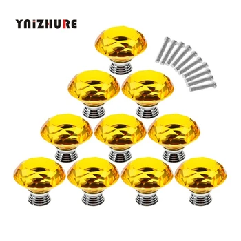 

10Pcs 40mm Sparkle Yellow Crystal Glass Handle Knob Furniture Door Kitchen Cabinet Drawer Wardrobe