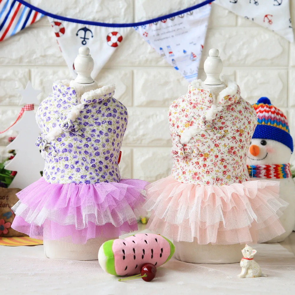 

Small Flower Dog Dress Thick Coats Jackets Clothing For Dogs Puppy Dog Cat Pet Clothes Apparel Yorkie Maltese Chiwawa