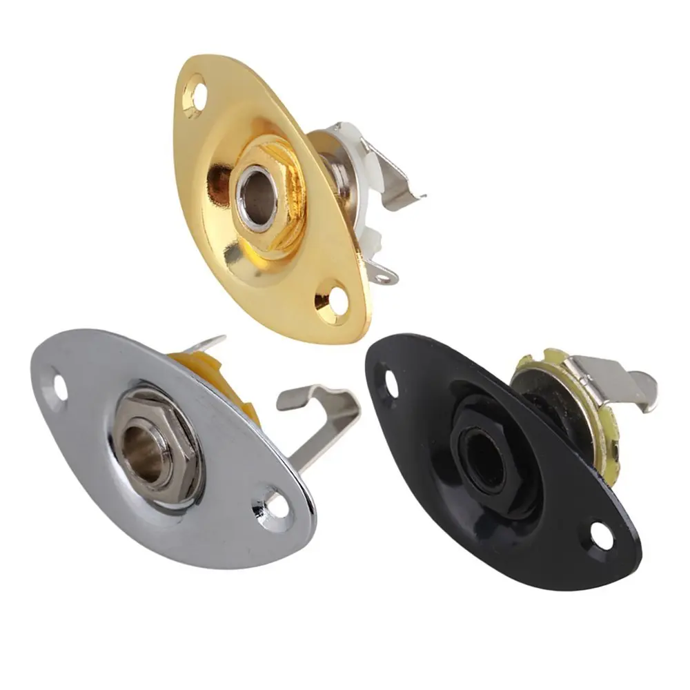 Black Curved Oval Recessed Guitar Jack Plate w// screws