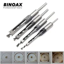 BINOAX 4PCS Square Hole Mortiser Drill Bit Woodworking Twist Drill Kits Mortising Hole Drills DIY Woodworking Tools 4pc hss twist drill bits mortising chisel square hole mortiser drill bit for diy woodworking tools
