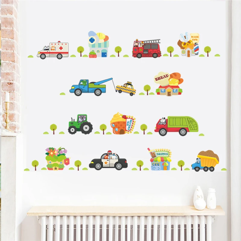 

Cartoon Vehicle Traffic Transport Cars Trucks Wall Decals Bedroom Nursery Home Decor Pvc Wall Stickers Mural Boys Gifts
