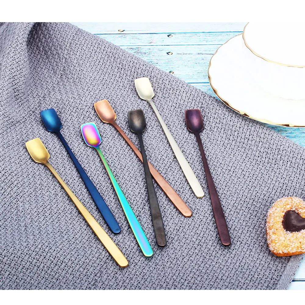 

1Pcs Multi Colors Square Head Stirring Spoons with Stainless Steel Long Handle