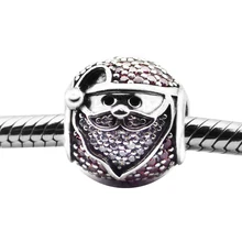 Рождественский подарок из натуральной 925 пробы серебряные подвески сверкающими веселый бусы Santa для изготовления ювелирных изделий Подходит Браслеты