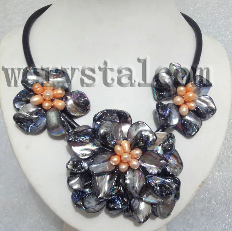Очаровательный черный перламутр, жемчужина ожерелье три цветка