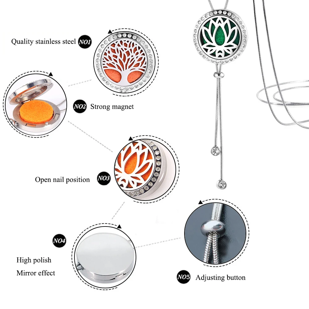 Ароматерапия эфирное масло ожерелье из нержавеющей стали диффузор медальон войлочные подушечки 35,5 дюйма Регулируемая змеиная цепочка парфюм кулон
