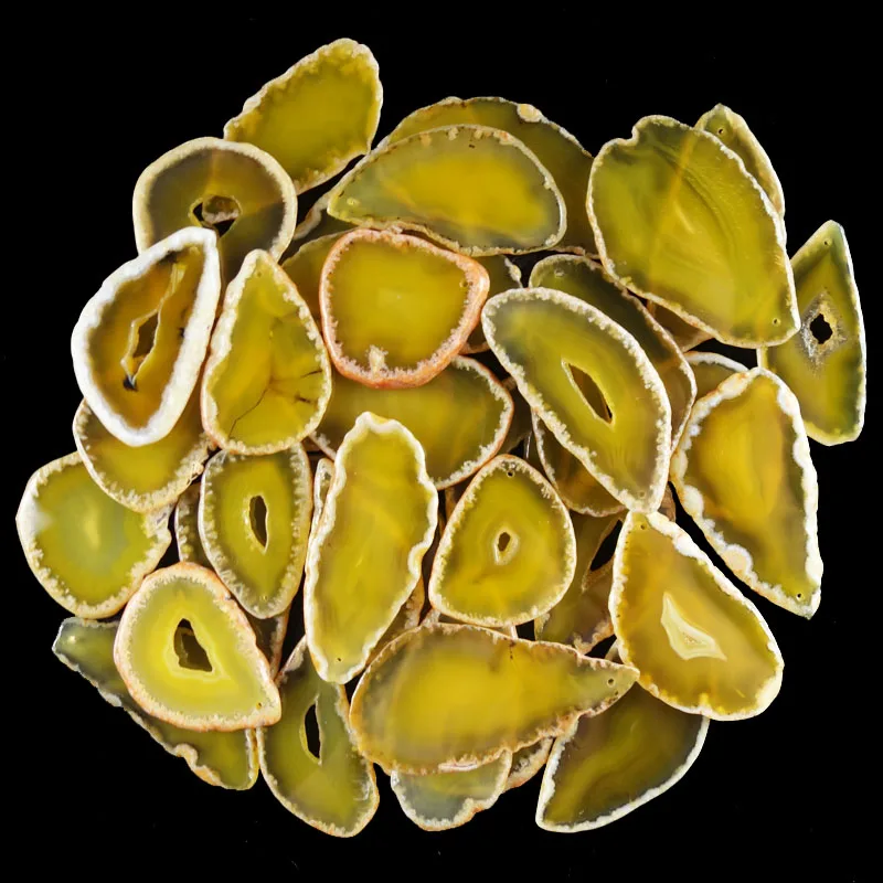 

10pcs Wholesale Yellow Mixed Size Onyx Agates Slice Irregular Pendant Beads Size:(70mm-105mm)x 5mm