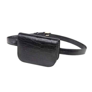 

2018 new Fashion and high quality Women Waist Bag Outdoor Phone Pocket Alligator Leather Waist Pack Adjustable Belt Bag(Black)