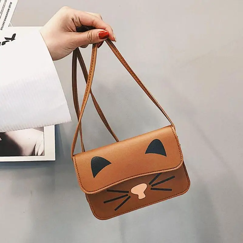 

2019 Shoulder Bags Printed Cartoon Cute Cats PU Leather Hasp Solid Messenger Hobos Crossbody Small Cute Flap Bags for Women Z95