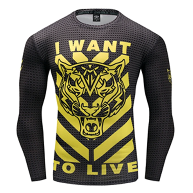 

2018 New Men's 3D Printed Compression Long-Sleeve Tight Skinny T-Shirt Quick-Film Tight Top-Coat Tiger's Head Graphic