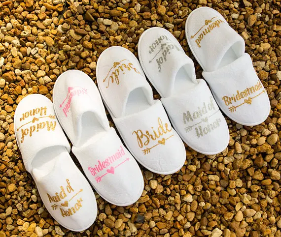 

customize glitter bride bridesmaid maid of honor closed toe spa slippers wedding birthday Hen night party favors company gifts