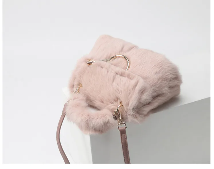 Blascher Real Rabbit Hair Women Bag 2018 Winter New Wave Simple Solid color Wild Portable Pink Hair Messenger Bag For Girls SQ95 (17)