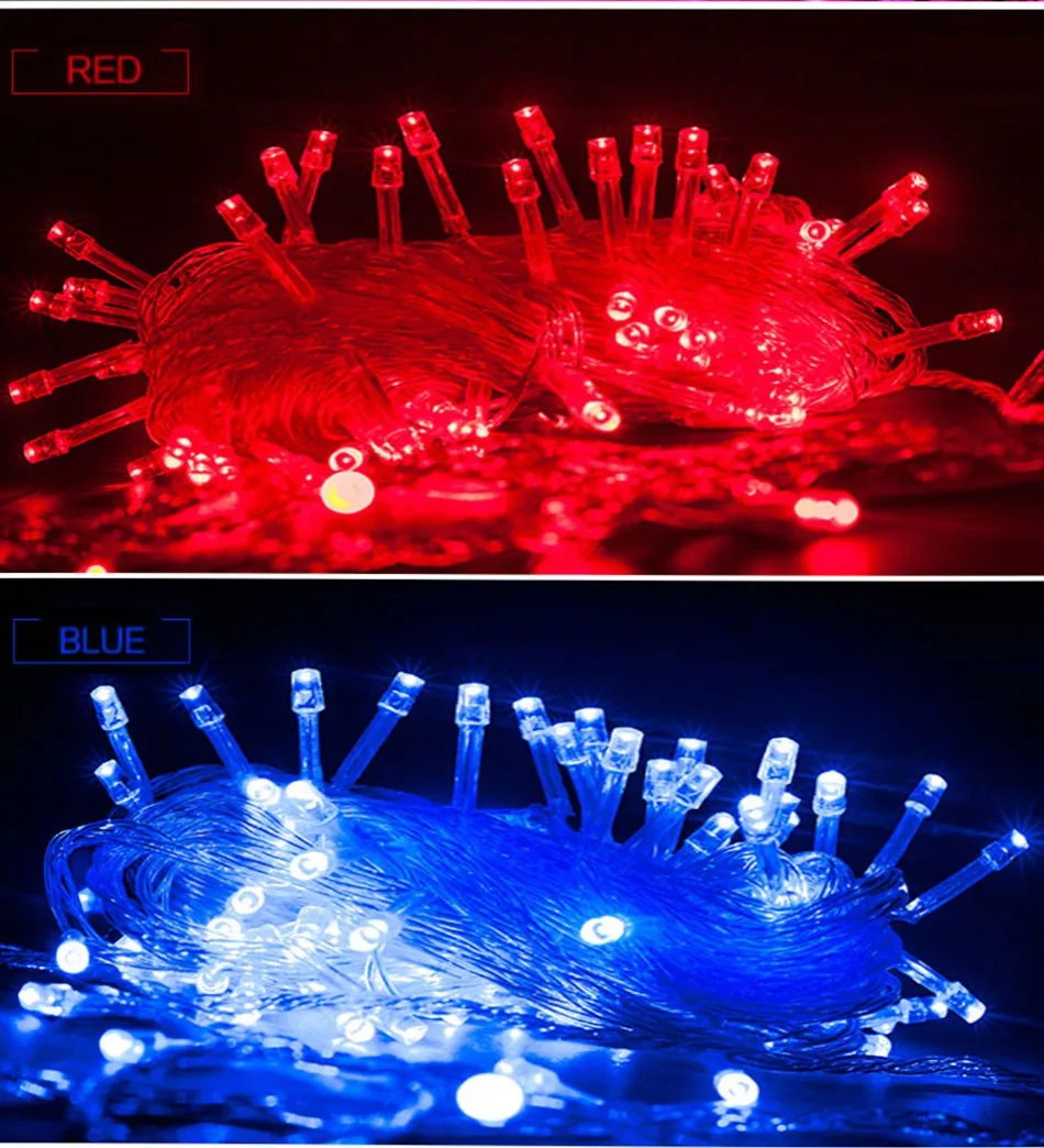 Светодио дный свет шнура 10 м 20 м Водонепроницаемый 110 В/220 В праздничное освещение гирлянда 9 Цвета Рождественский фестиваль вечерние