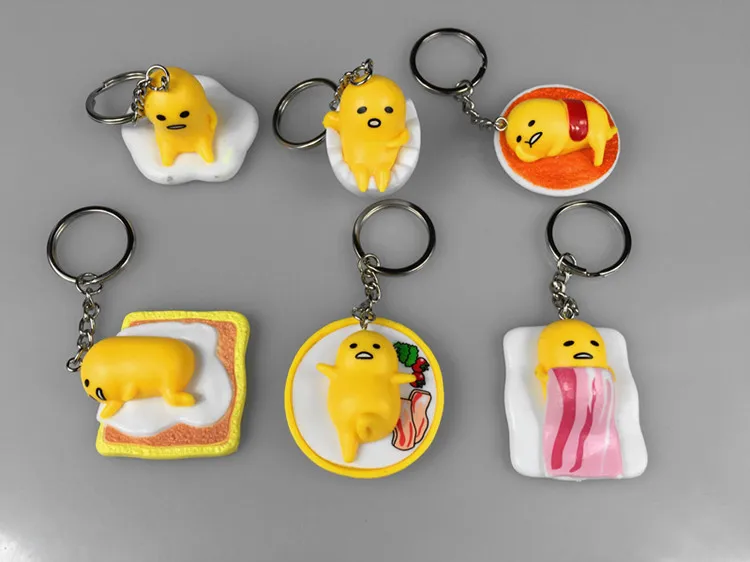 Gudetama Action Figure Lazy Gudetama Vomiting Egg Keychain Pendants Toy Yellow Egg Stress Released PVC Model Doll Gift 6pcs/set