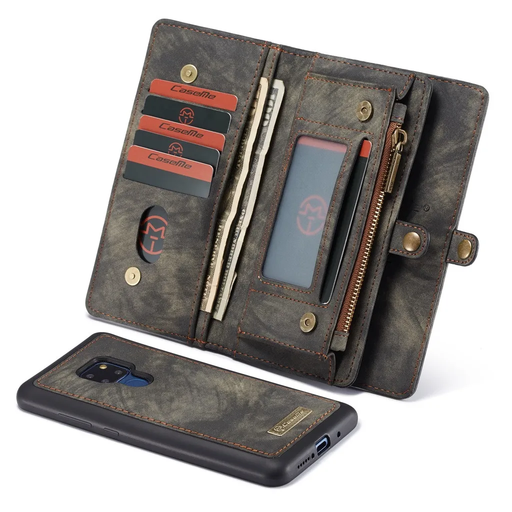 Чехол для телефона, Capa флип-кейс для Coque CASEME для HUAWEI Коврики 20/Pro 2-в-1 12 слотов для карт на молнии, кошелек для монет, кожаный чехол