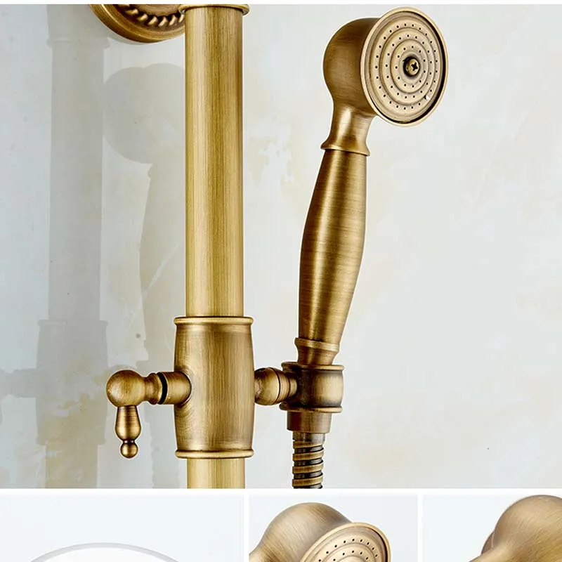 Brass Antique Two Handles 8 Rainfall Shower Head Rotate Tub Spout
