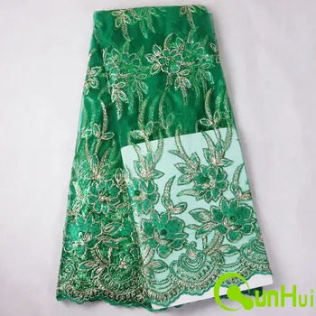 

New style French net lace African pure tulle mesh lace fabric Blue color high quality nigerian sequin embroidery lace fabric