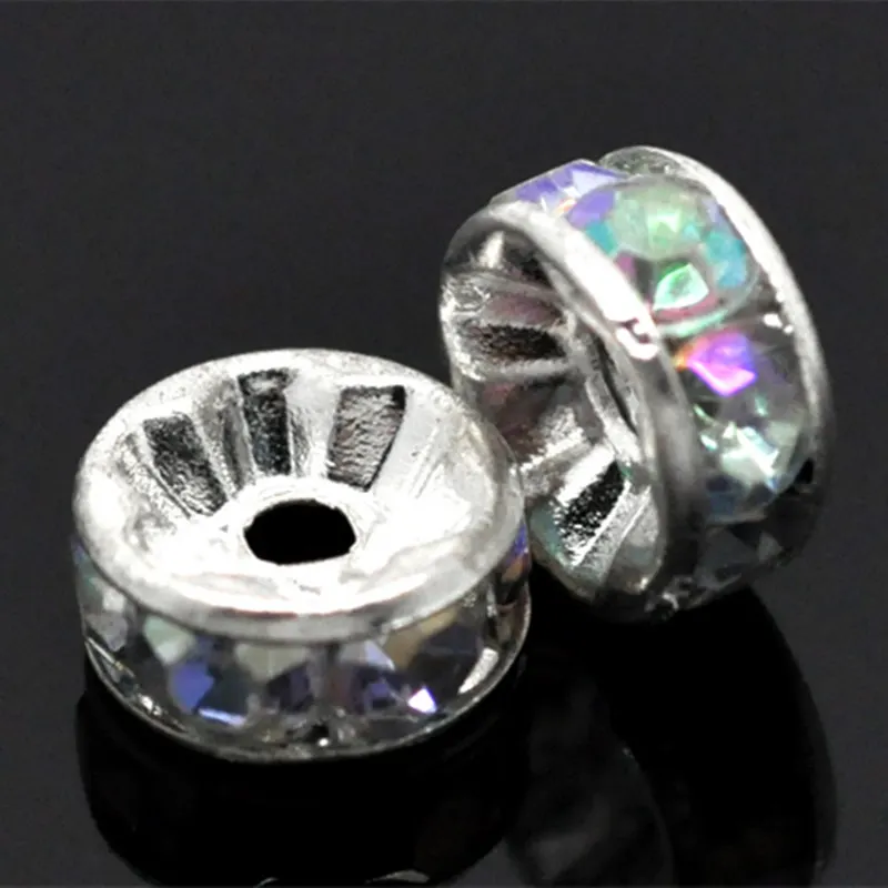 500Pcs Wholesale Silver Plated Acrylic AB Color Rhinestone Rondelle